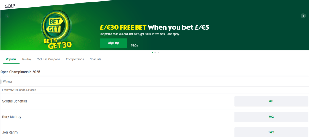 paddy power golf